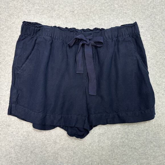 Loft Shorts WMNS M Paperbag High Rise Navy Blue Elastic Waistband Side Pockets - Picture 1 of 8